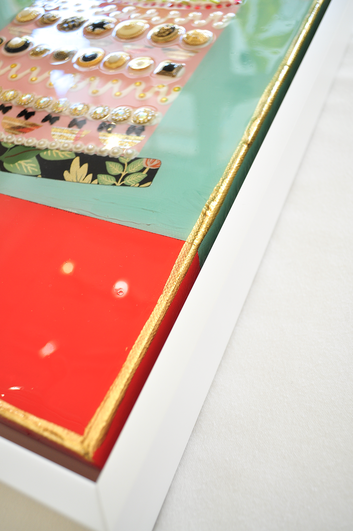 NEVER-ENDING TEA PARTY, 12.5 x 15.5 Framed Mixed Media on Canvas