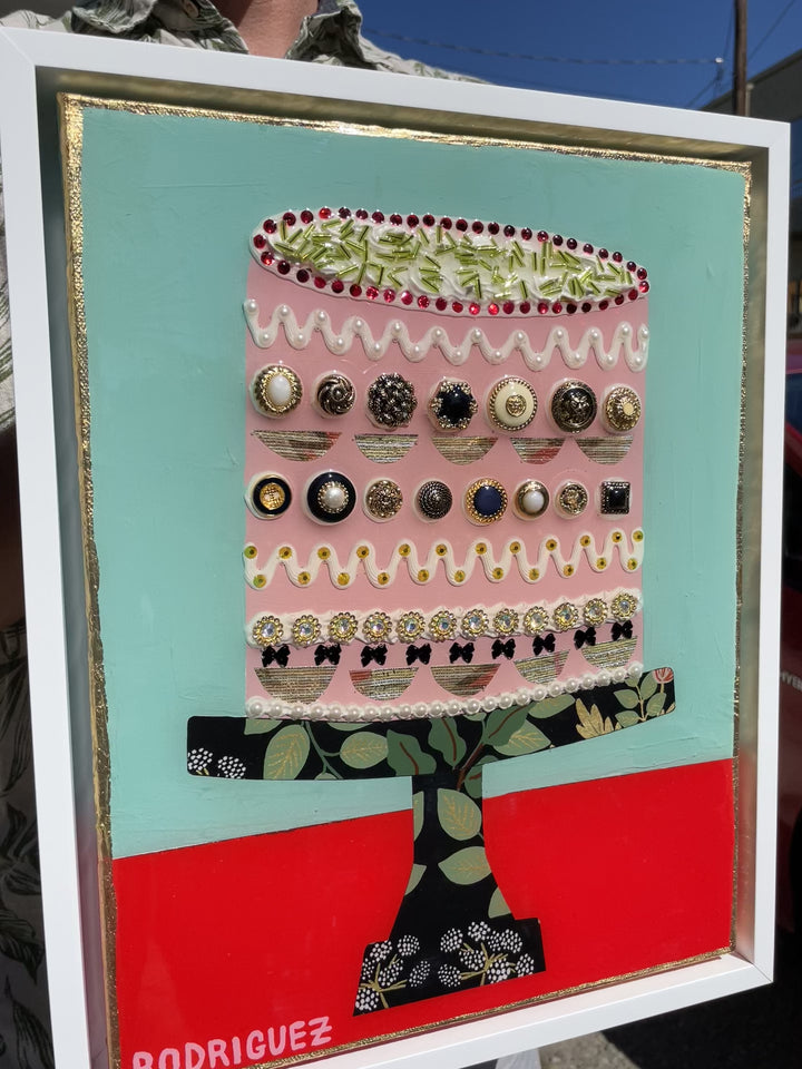 NEVER-ENDING TEA PARTY, 12.5 x 15.5 Framed Mixed Media on Canvas