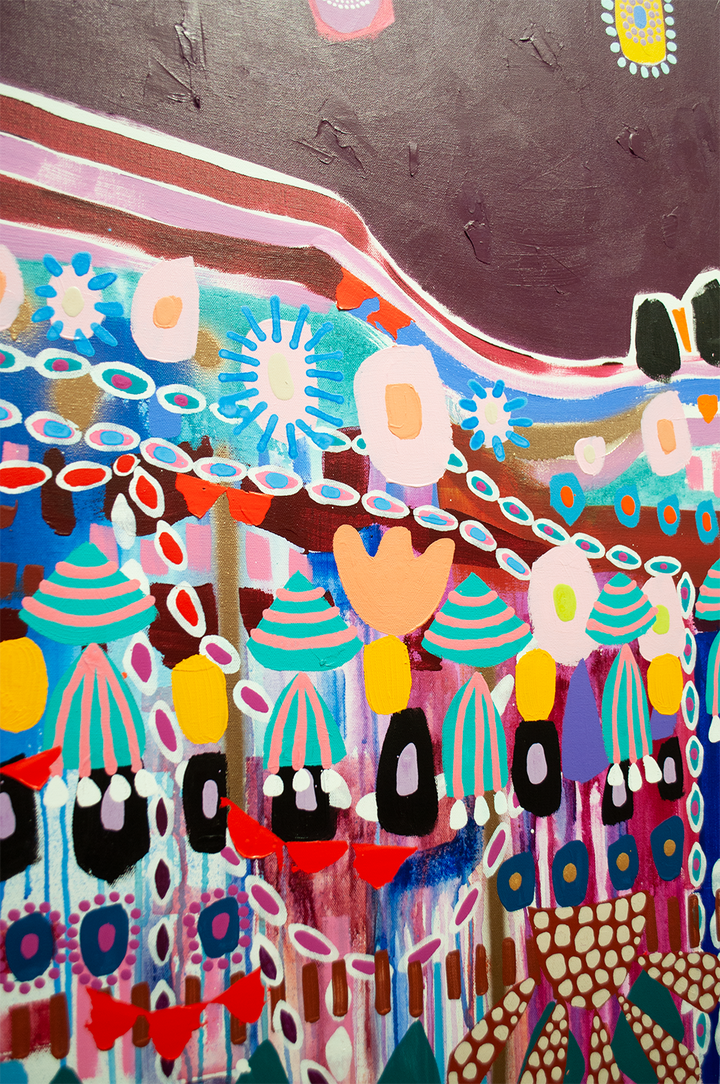 SUNSET ON THE BOARDWALK- 48x48 ON CANVAS