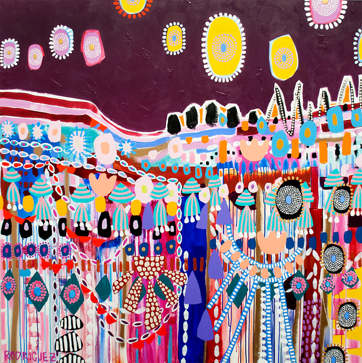 SUNSET ON THE BOARDWALK- 48x48 ON CANVAS