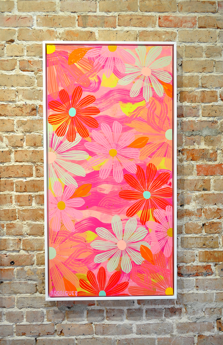 Coral Floating Floral - Framed 25.5x49.5 on Canvas