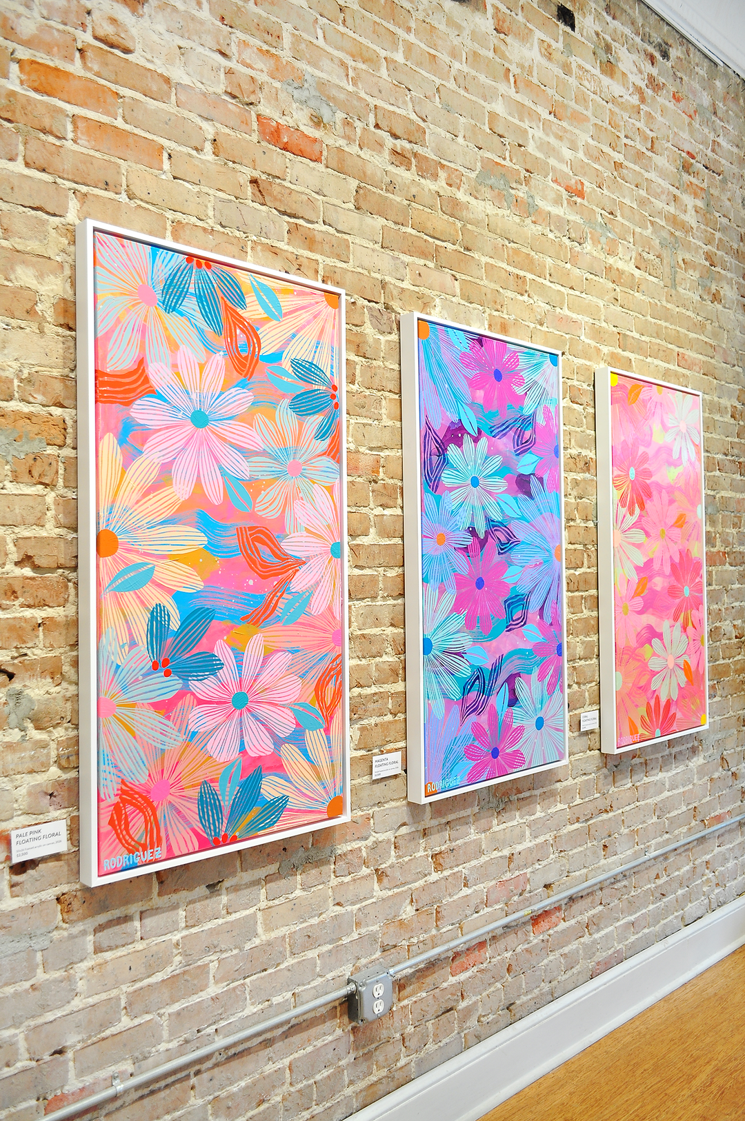 Pale Pink Floating Floral - Framed 25.5x49.5 on Canvas