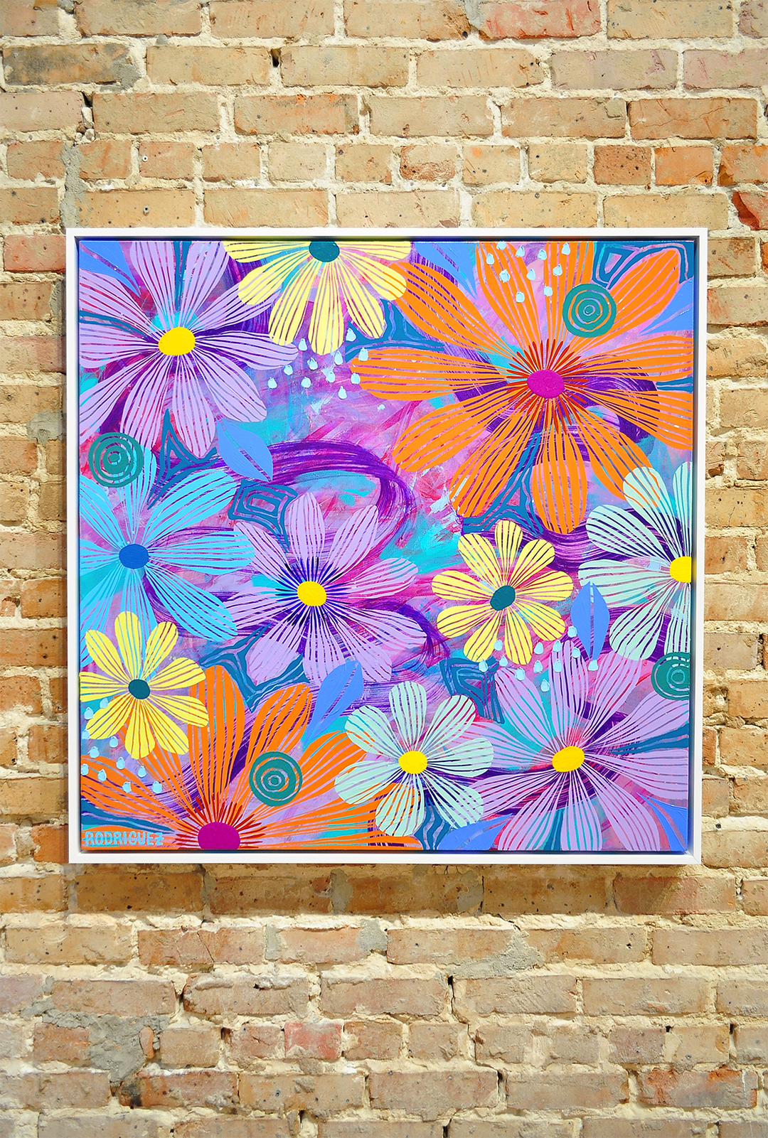 Purple Floating Floral - Framed 37.5x37.5 on Canvas