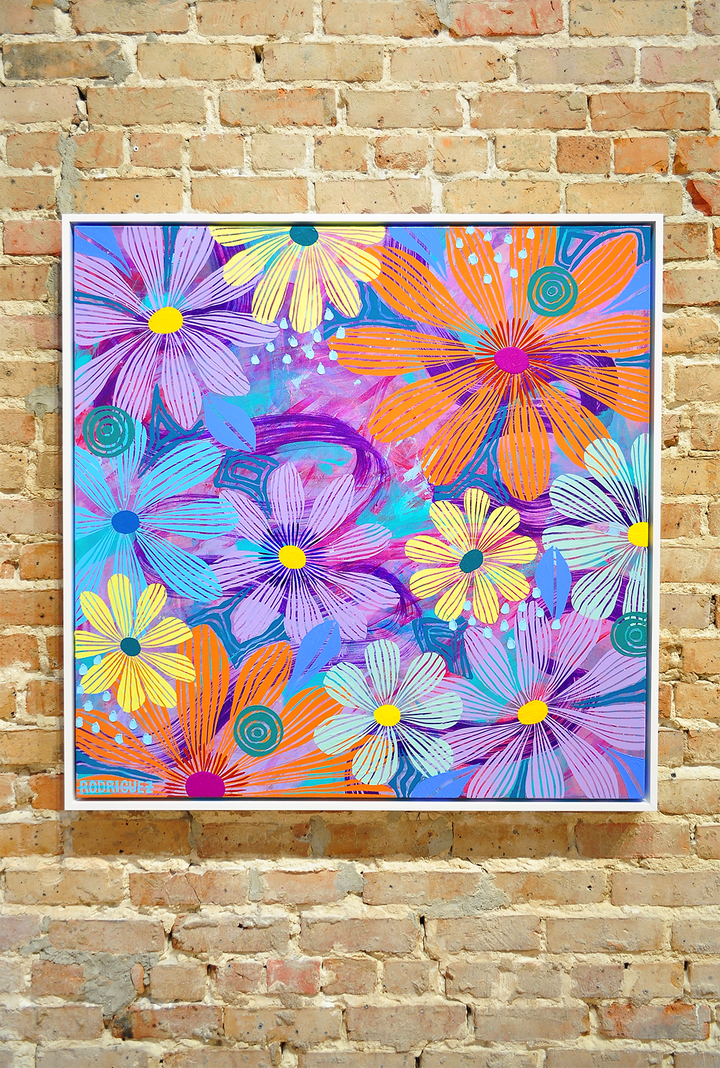 Purple Floating Floral - Framed 37.5x37.5 on Canvas