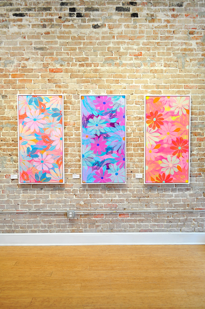 Pale Pink Floating Floral - Framed 25.5x49.5 on Canvas