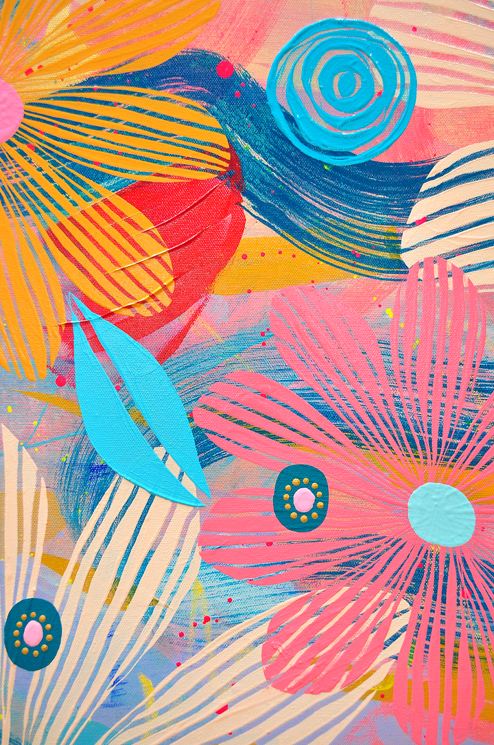 Cosmos Floating Floral - Framed 50x62x2.5 on Canvas