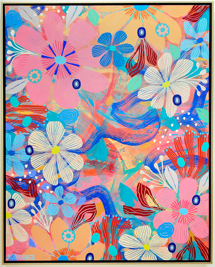 Plumerias Floating Floral - Framed 50x62x2.5 on Canvas