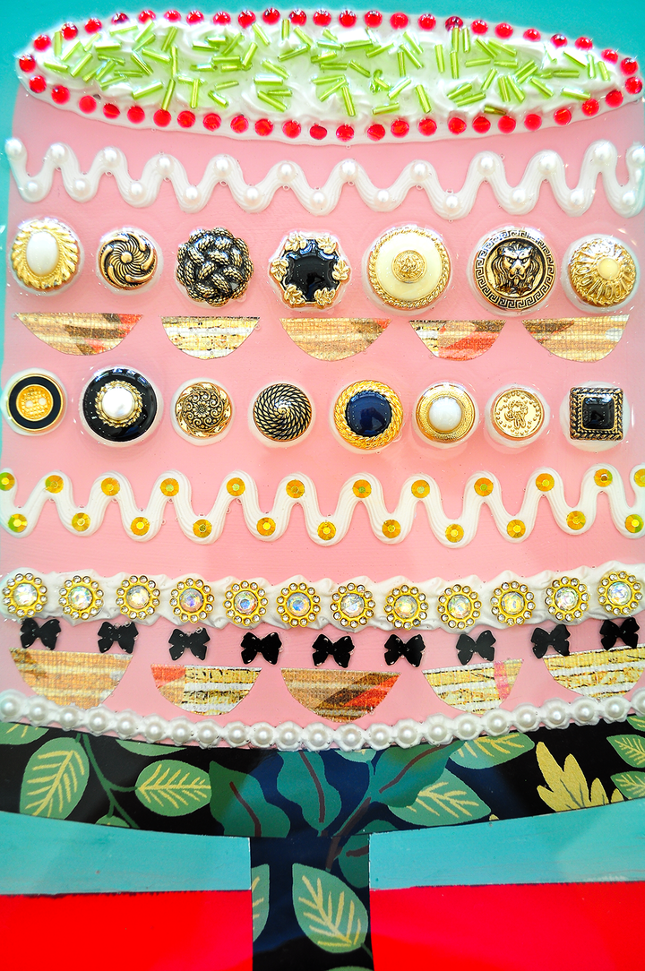 NEVER-ENDING TEA PARTY, 12.5 x 15.5 Framed Mixed Media on Canvas