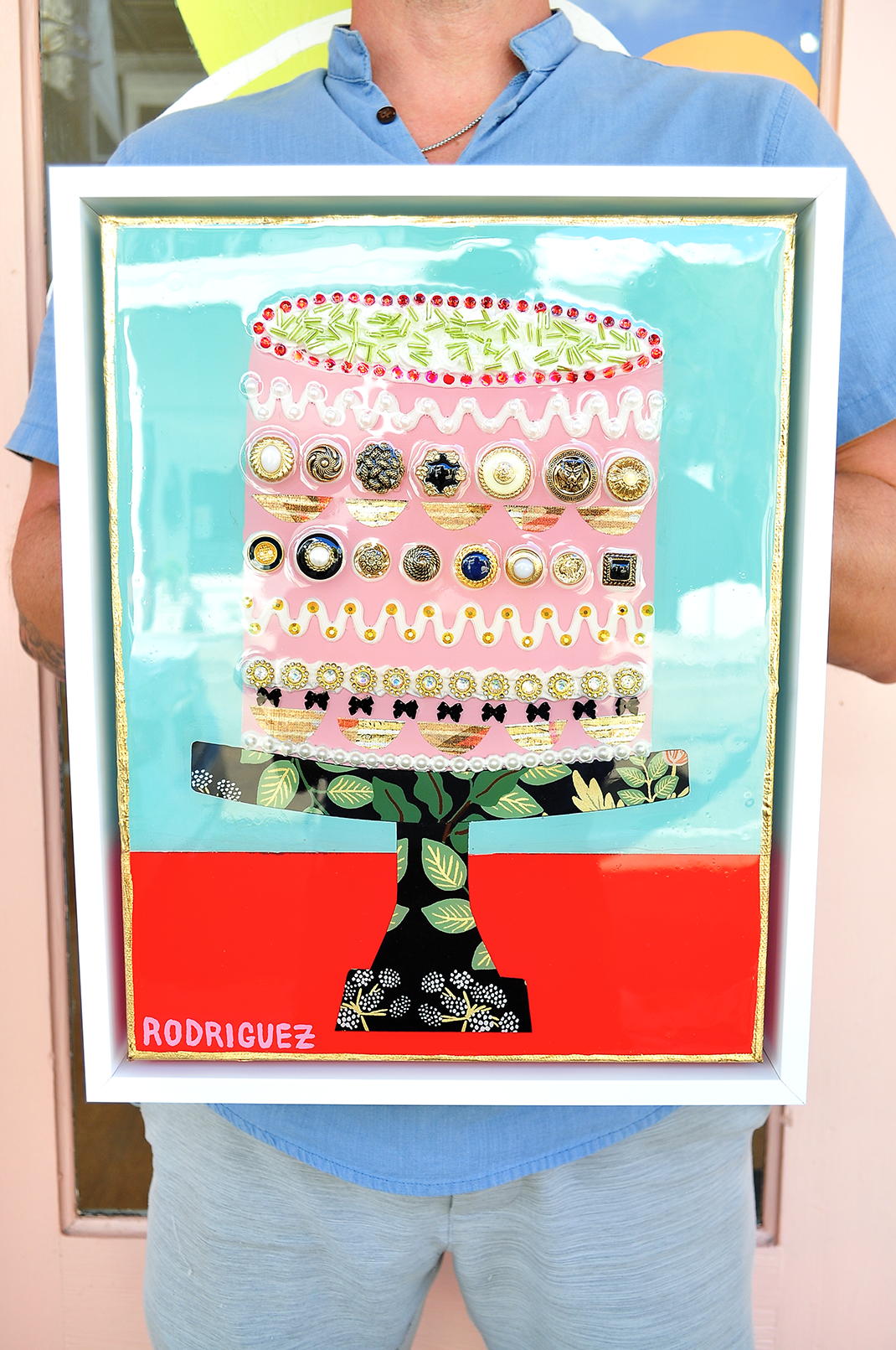 NEVER-ENDING TEA PARTY, 12.5 x 15.5 Framed Mixed Media on Canvas