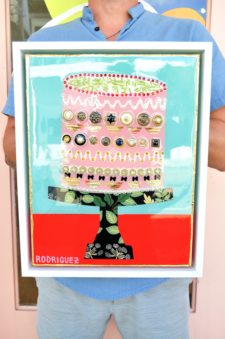 NEVER-ENDING TEA PARTY, 12.5 x 15.5 Framed Mixed Media on Canvas