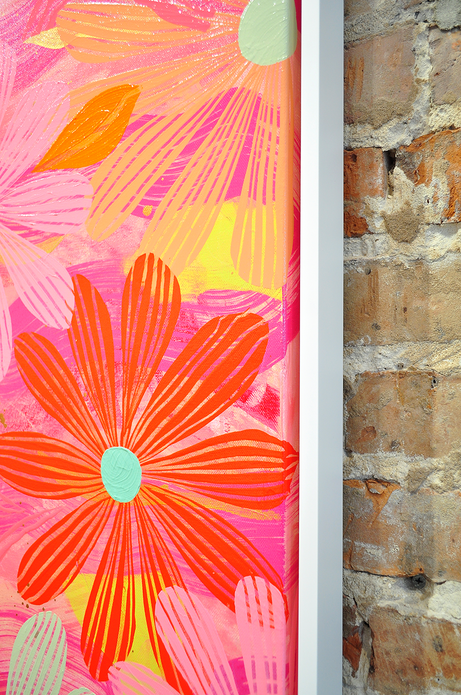 Coral Floating Floral - Framed 25.5x49.5 on Canvas