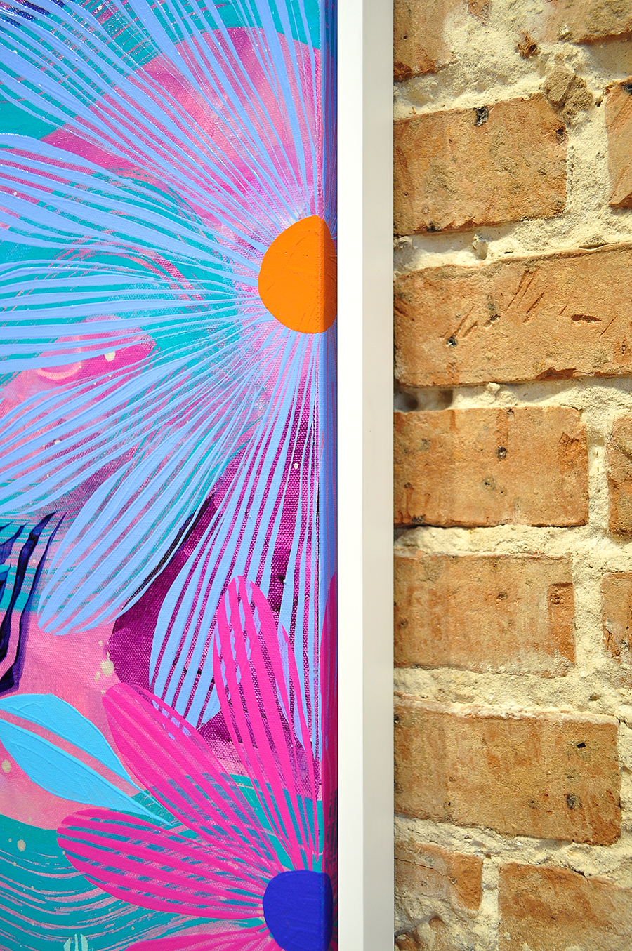 Magenta Floating Floral - Framed 25.5x49.5 on Canvas