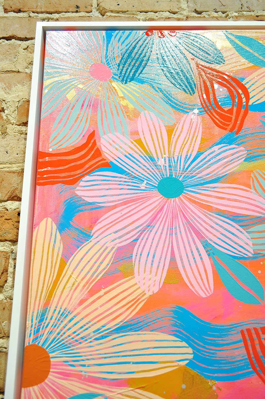 Pale Pink Floating Floral - Framed 25.5x49.5 on Canvas