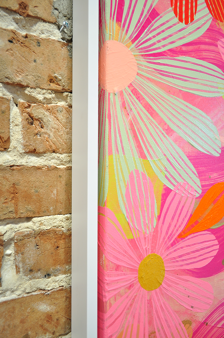 Coral Floating Floral - Framed 25.5x49.5 on Canvas