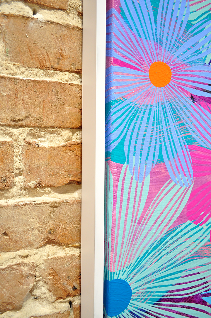 Magenta Floating Floral - Framed 25.5x49.5 on Canvas