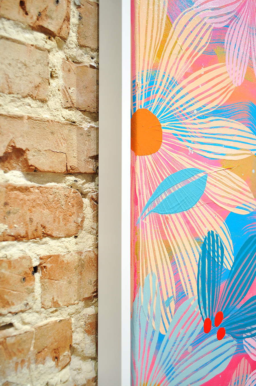 Pale Pink Floating Floral - Framed 25.5x49.5 on Canvas