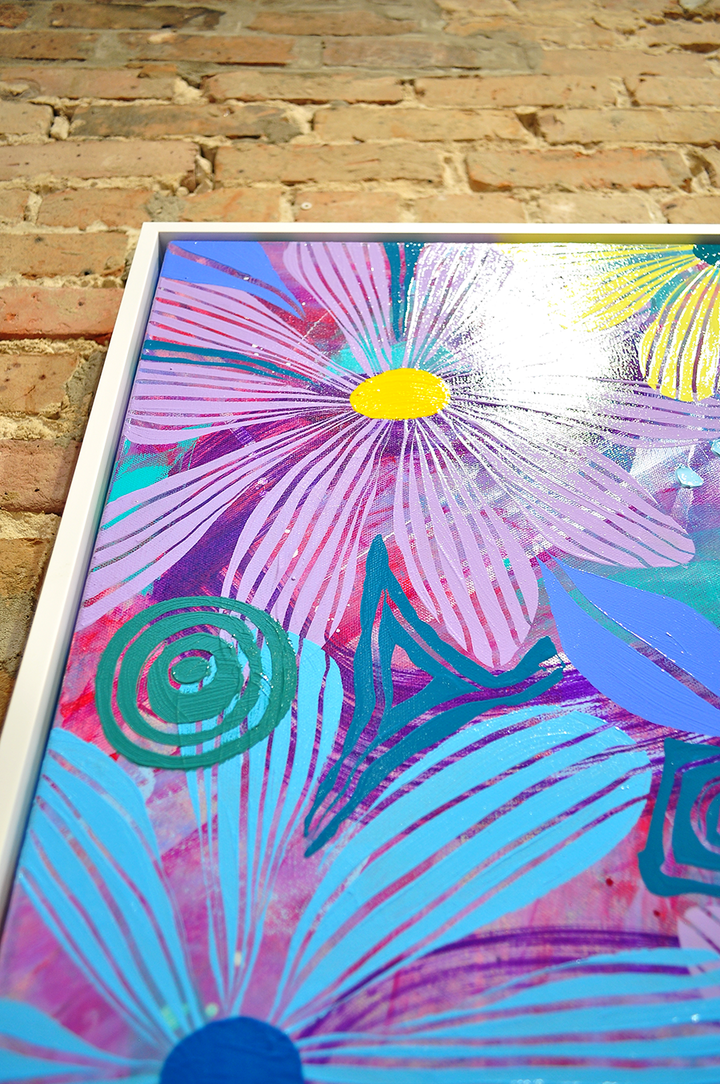 Purple Floating Floral - Framed 37.5x37.5 on Canvas