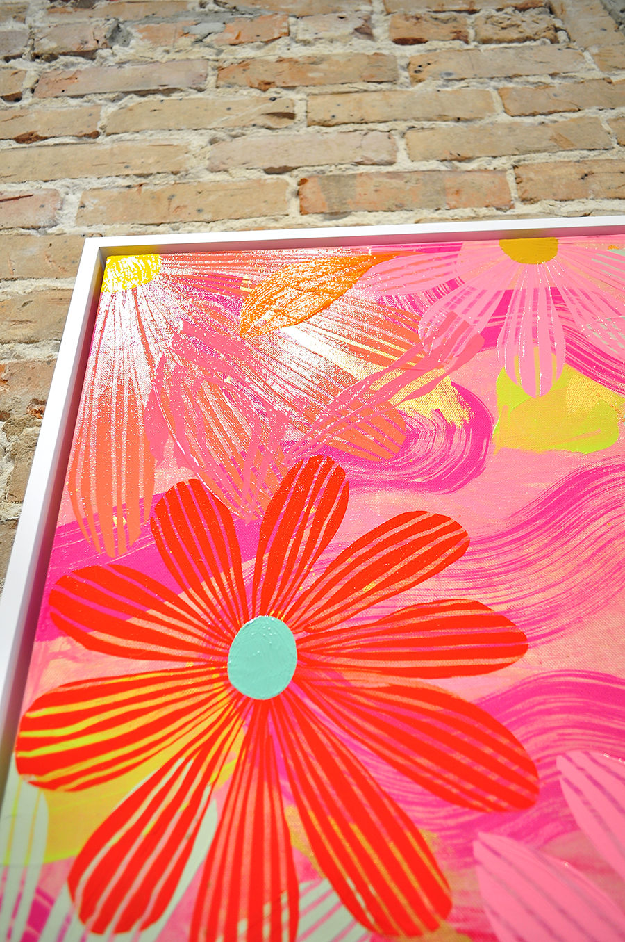 Coral Floating Floral - Framed 25.5x49.5 on Canvas