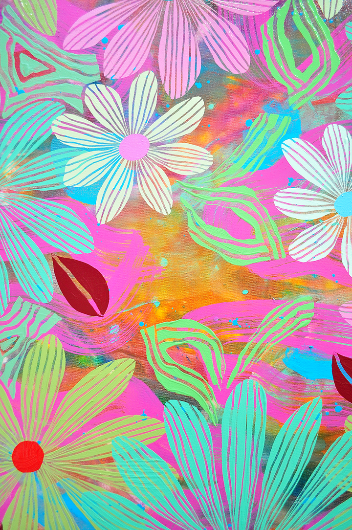 Green Floating Floral - Framed 37.5x37.5 on Canvas