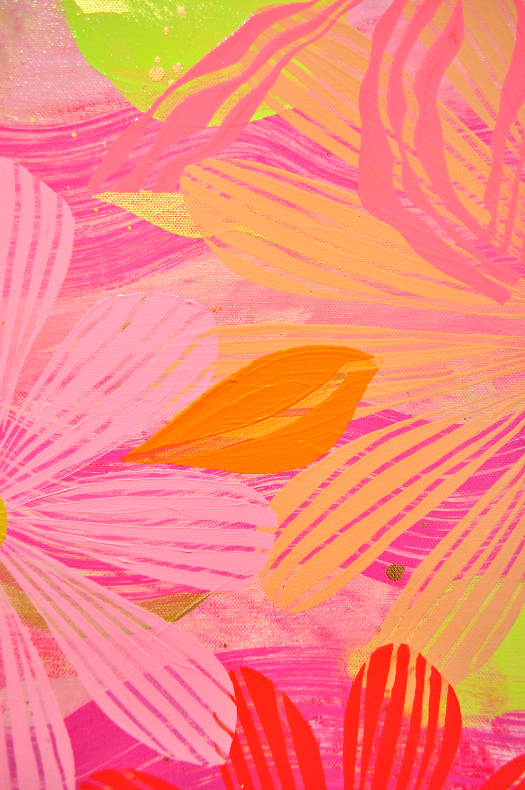 Coral Floating Floral - Framed 25.5x49.5 on Canvas
