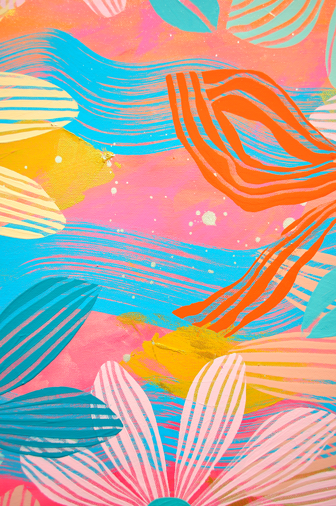 Pale Pink Floating Floral - Framed 25.5x49.5 on Canvas