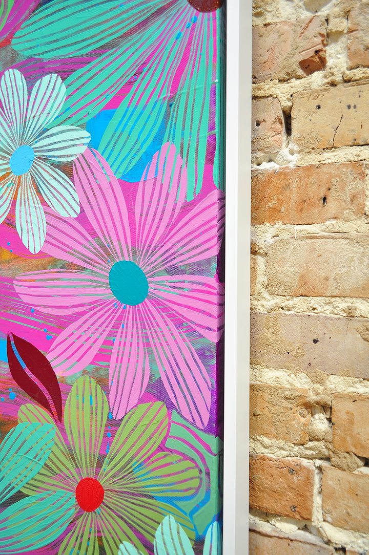Green Floating Floral - Framed 37.5x37.5 on Canvas