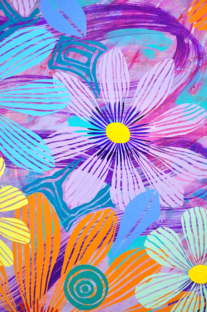Purple Floating Floral - Framed 37.5x37.5 on Canvas