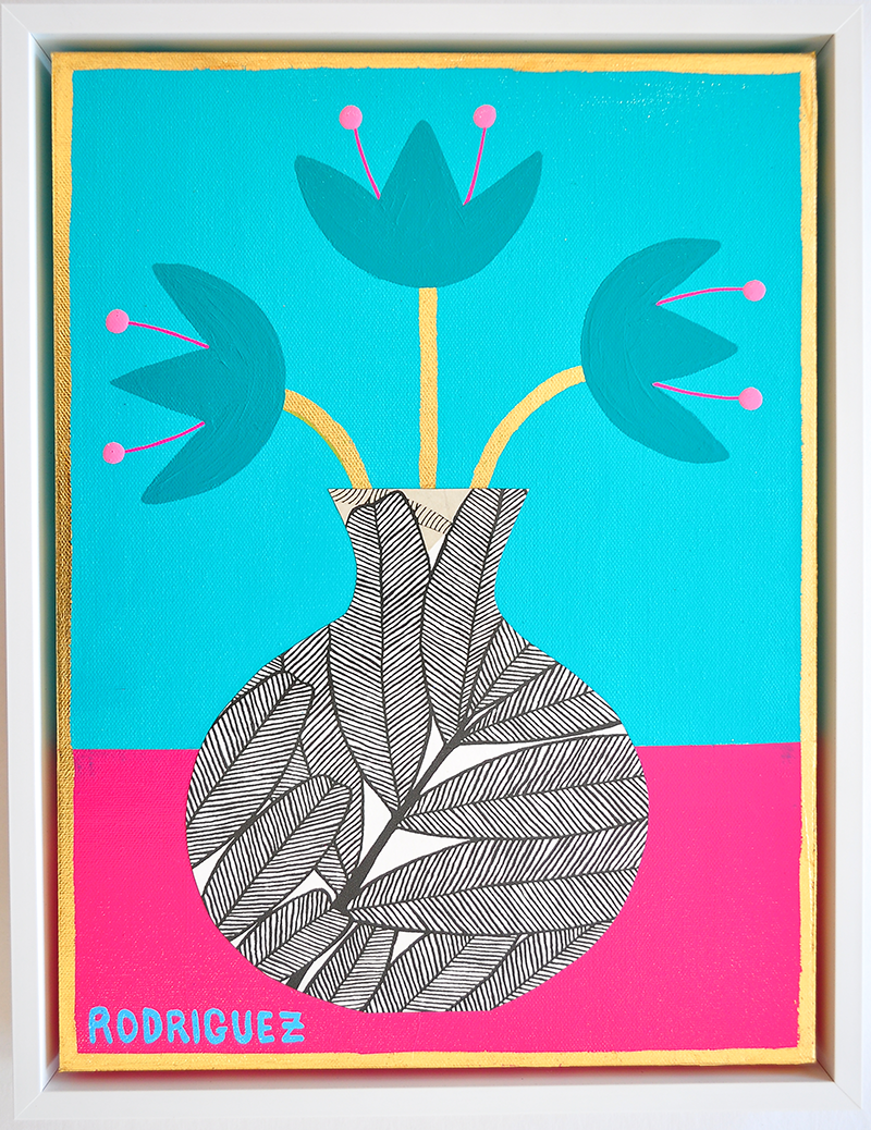 6 Flowergram - 13.5 x 17.5 Framed Mixed Media on Canvas