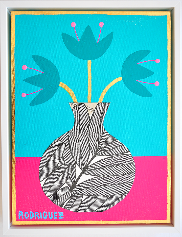 6 Flowergram - 13.5 x 17.5 Framed Mixed Media on Canvas