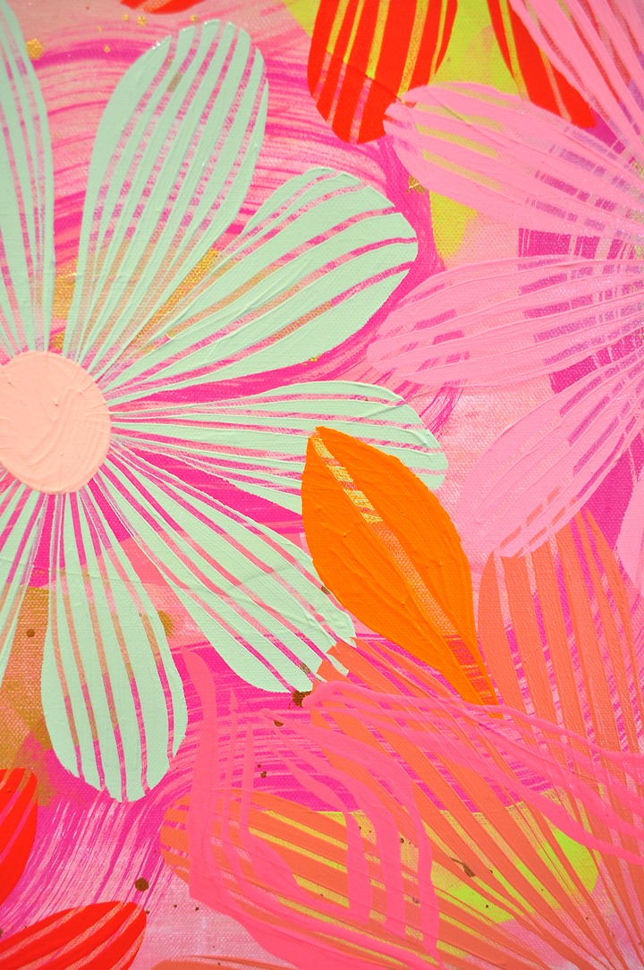 Coral Floating Floral - Framed 25.5x49.5 on Canvas