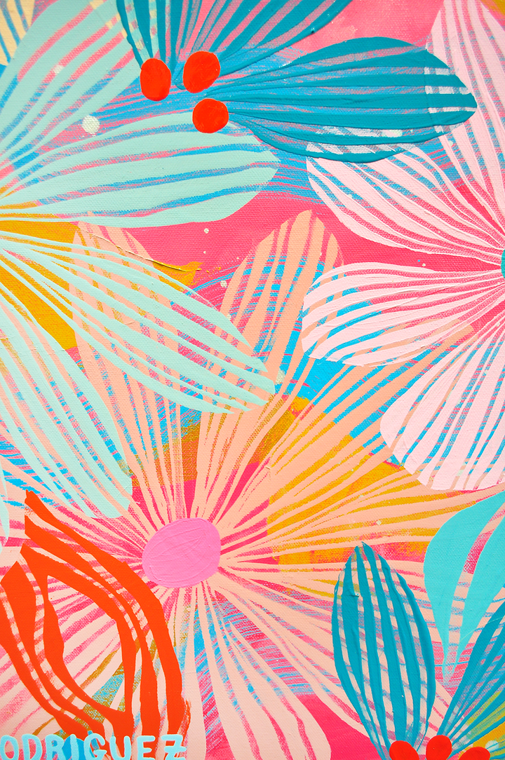 Pale Pink Floating Floral - Framed 25.5x49.5 on Canvas