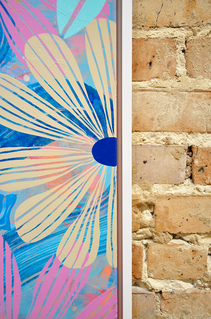 Blue Floating Floral - Framed 37.5x37.5 on Canvas