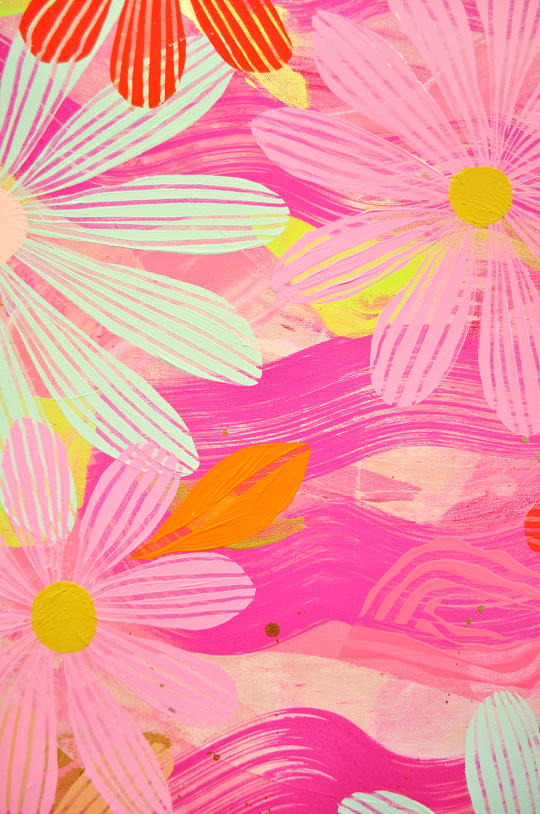 Coral Floating Floral - Framed 25.5x49.5 on Canvas