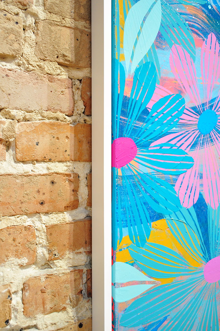 Blue Floating Floral - Framed 37.5x37.5 on Canvas