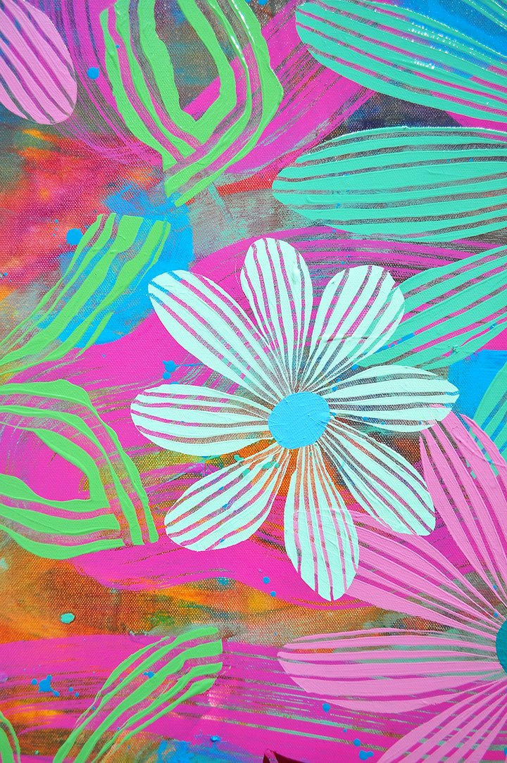 Green Floating Floral - Framed 37.5x37.5 on Canvas