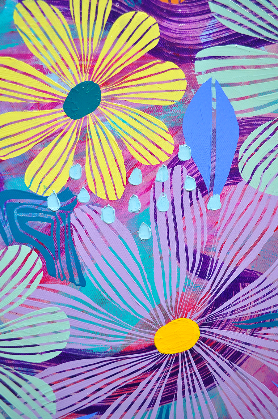 Purple Floating Floral - Framed 37.5x37.5 on Canvas