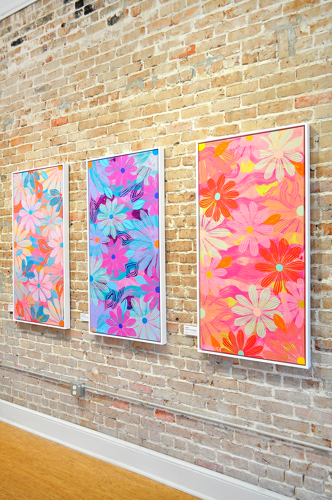 Pale Pink Floating Floral - Framed 25.5x49.5 on Canvas