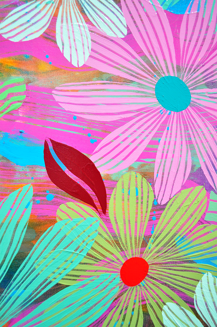 Green Floating Floral - Framed 37.5x37.5 on Canvas