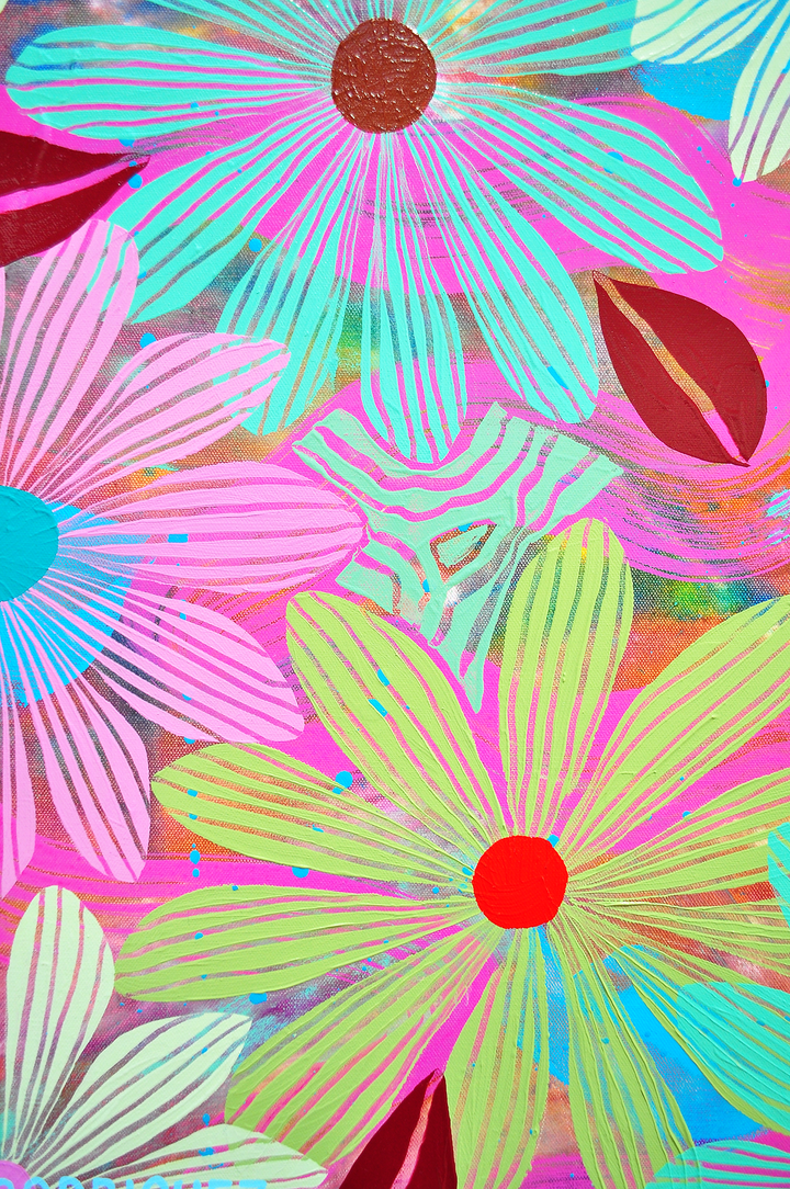 Green Floating Floral - Framed 37.5x37.5 on Canvas