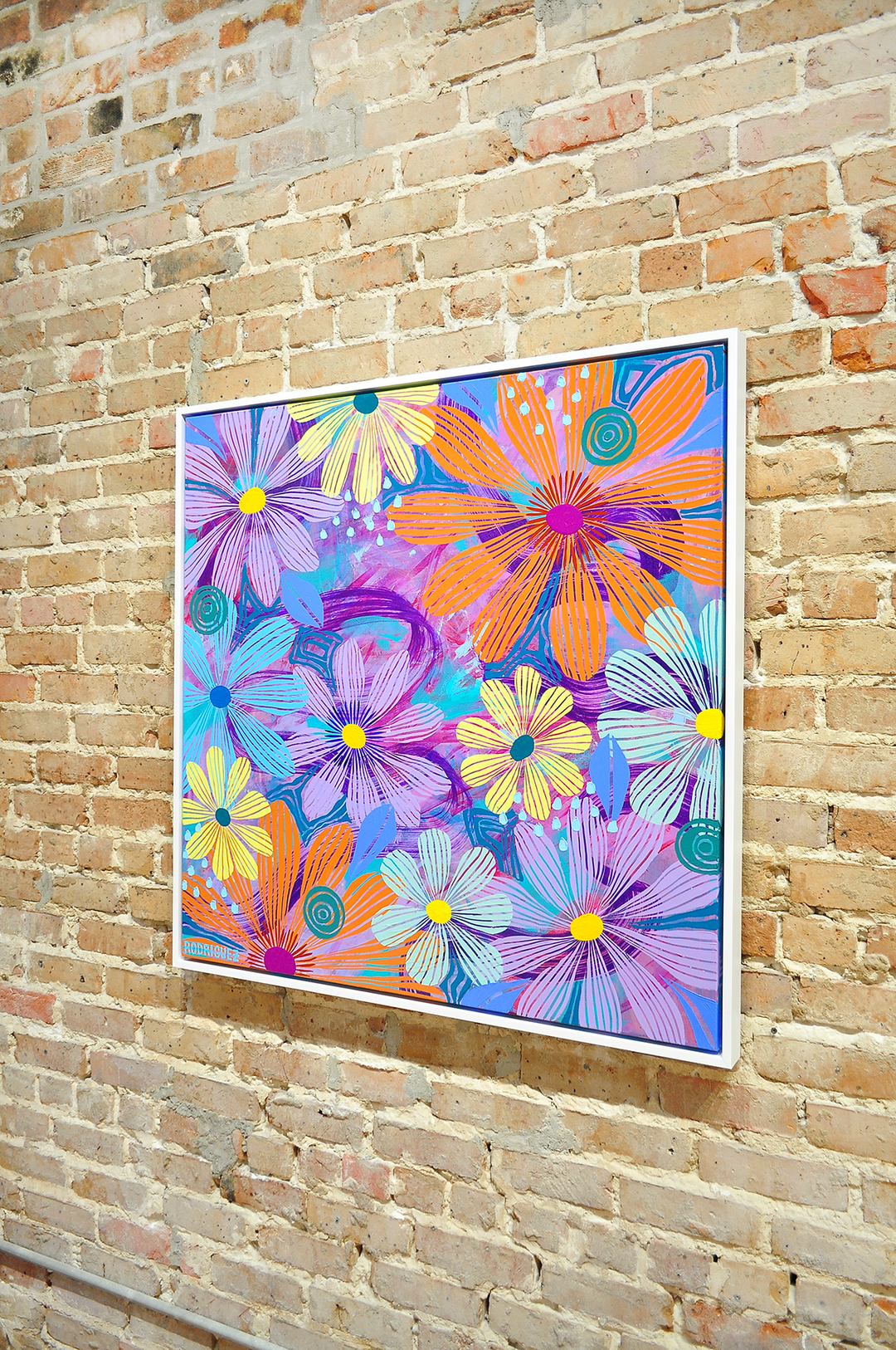 Purple Floating Floral - Framed 37.5x37.5 on Canvas