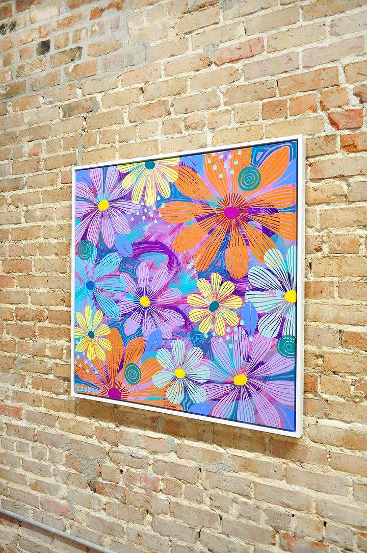 Purple Floating Floral - Framed 37.5x37.5 on Canvas