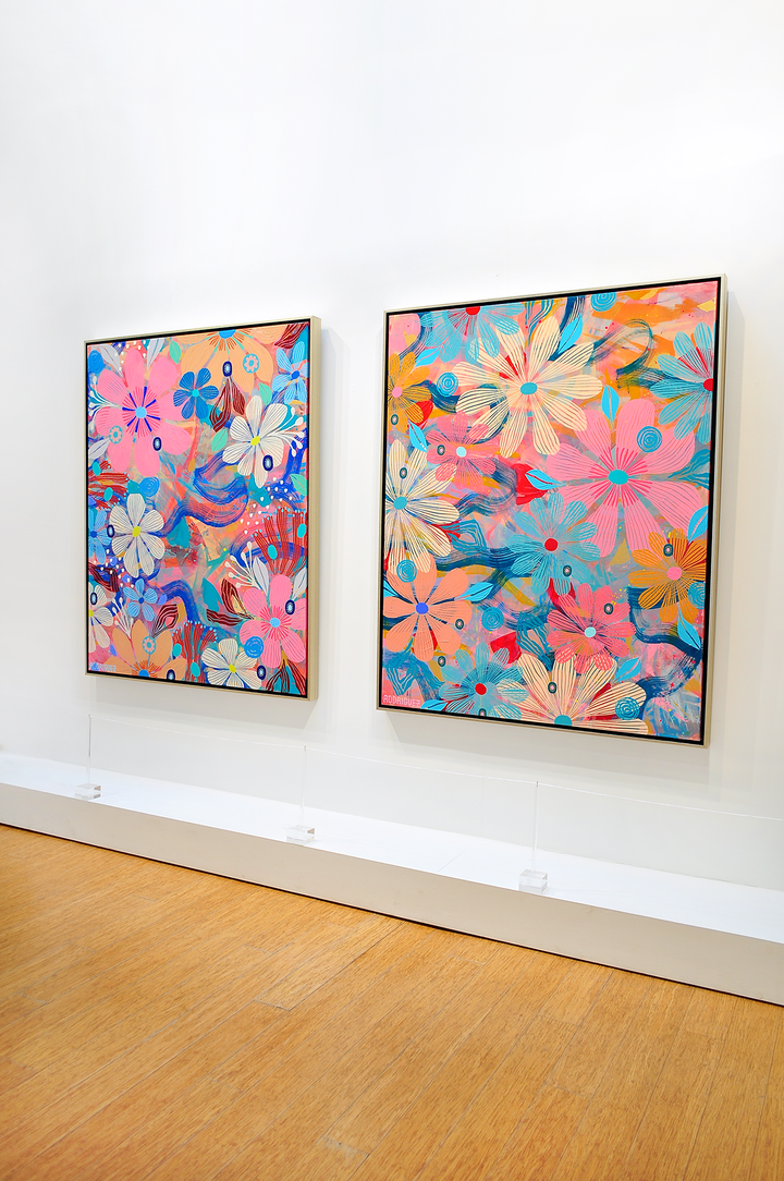 Cosmos Floating Floral - Framed 50x62x2.5 on Canvas