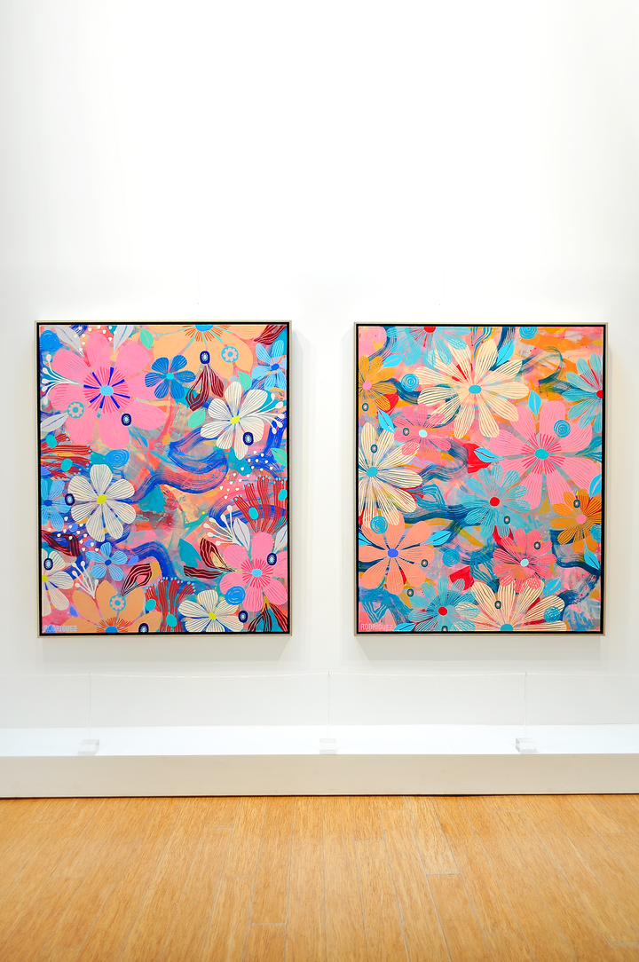 Plumerias Floating Floral - Framed 50x62x2.5 on Canvas