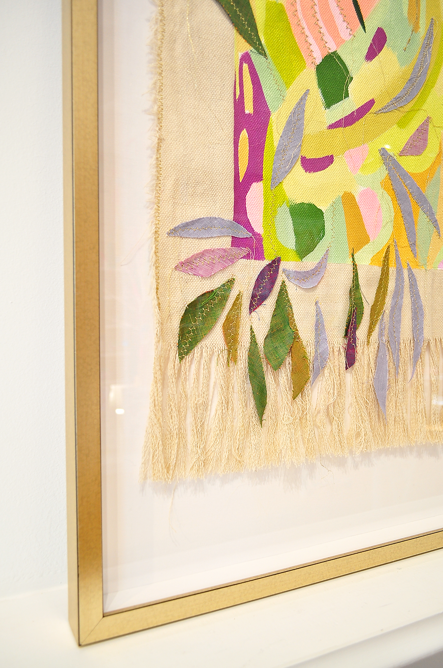 Yellow Meadow - Medium 39"x29" Framed Mixed Media Tapestry *Local Pick-Up Only Item*