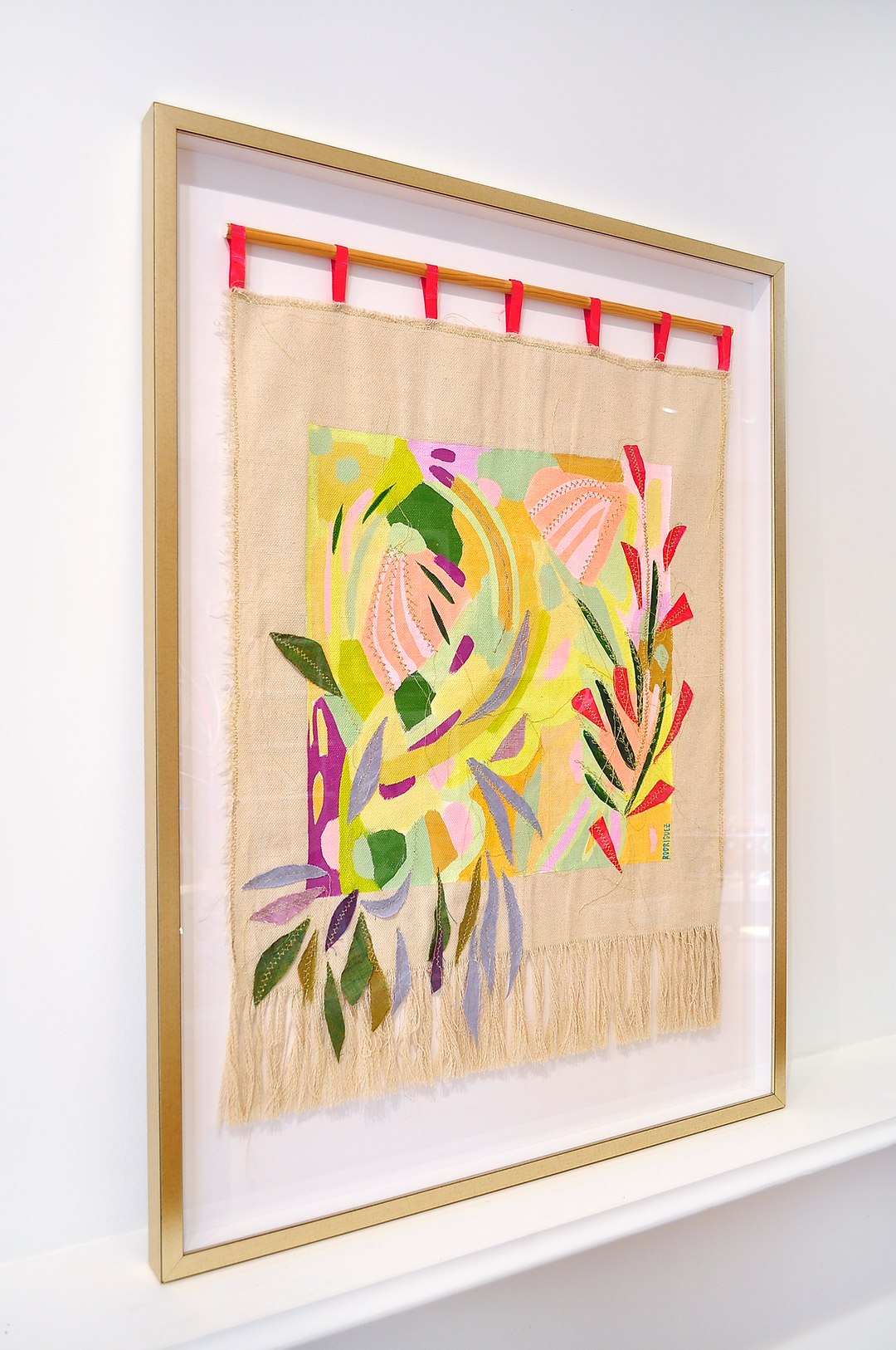 Yellow Meadow - Medium 39"x29" Framed Mixed Media Tapestry *Local Pick-Up Only Item*