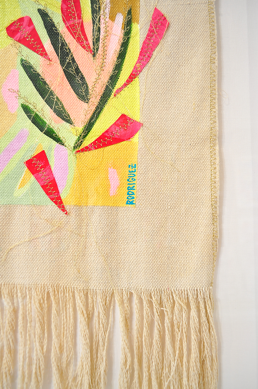 Yellow Meadow - Medium 39"x29" Framed Mixed Media Tapestry *Local Pick-Up Only Item*