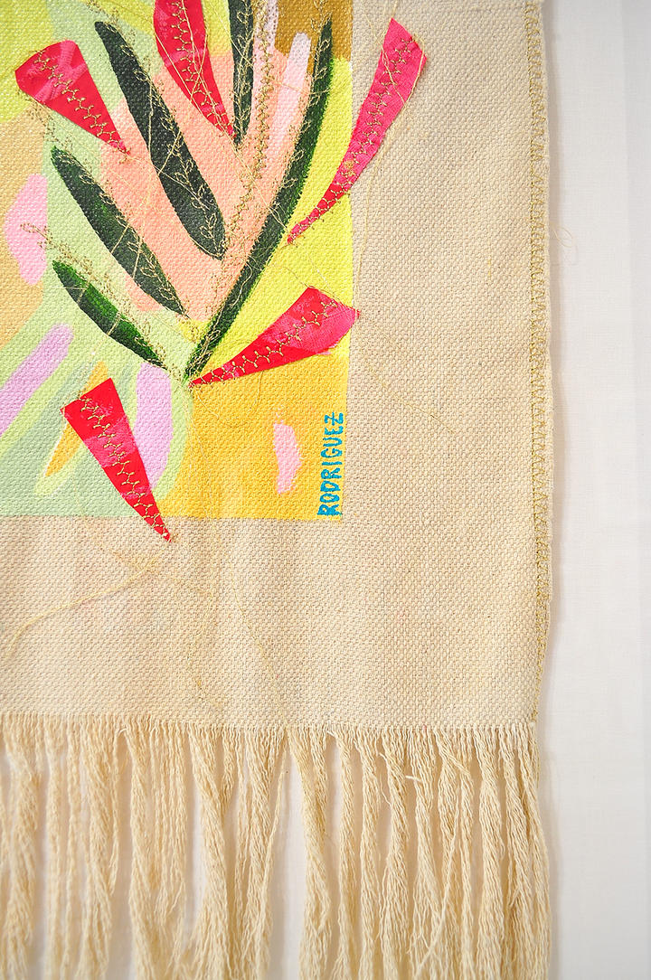 Yellow Meadow - Medium 39"x29" Framed Mixed Media Tapestry *Local Pick-Up Only Item*